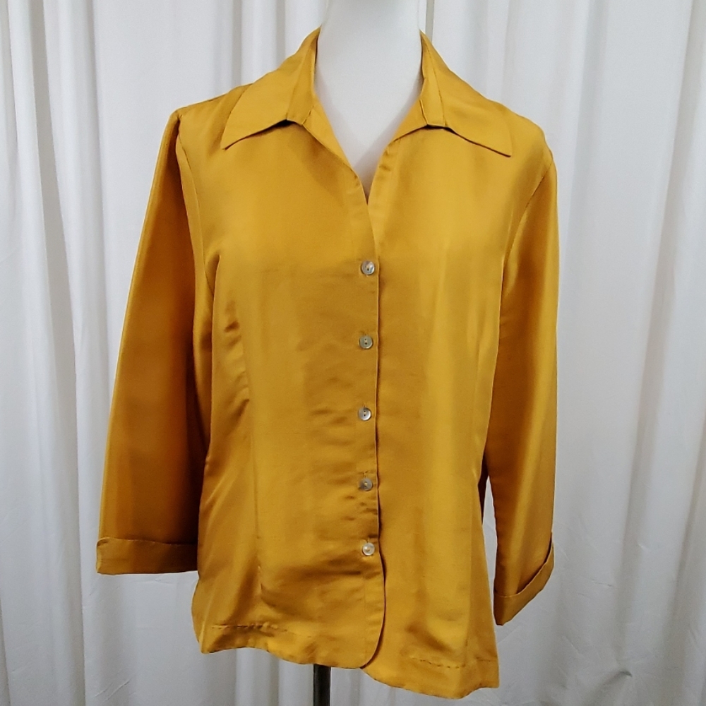 S. L. B. Mustard Colored 100% Silk Blouse